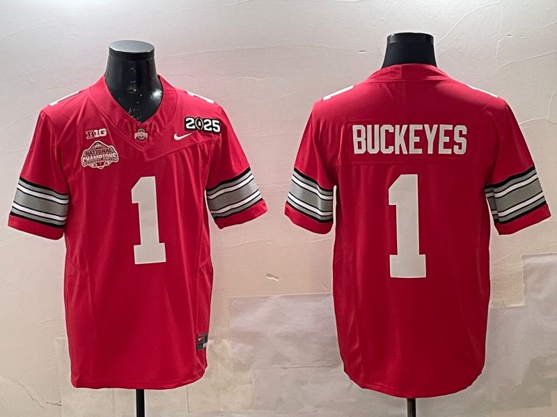 Men Ohio State Buckeyes #1 Buckeyes Red Three generations Nike 2025 NCAA Jersey